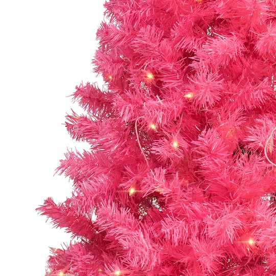 9ft. Pre-Lit Pink Tinsel Artificial Christmas Tree, Clear Lights